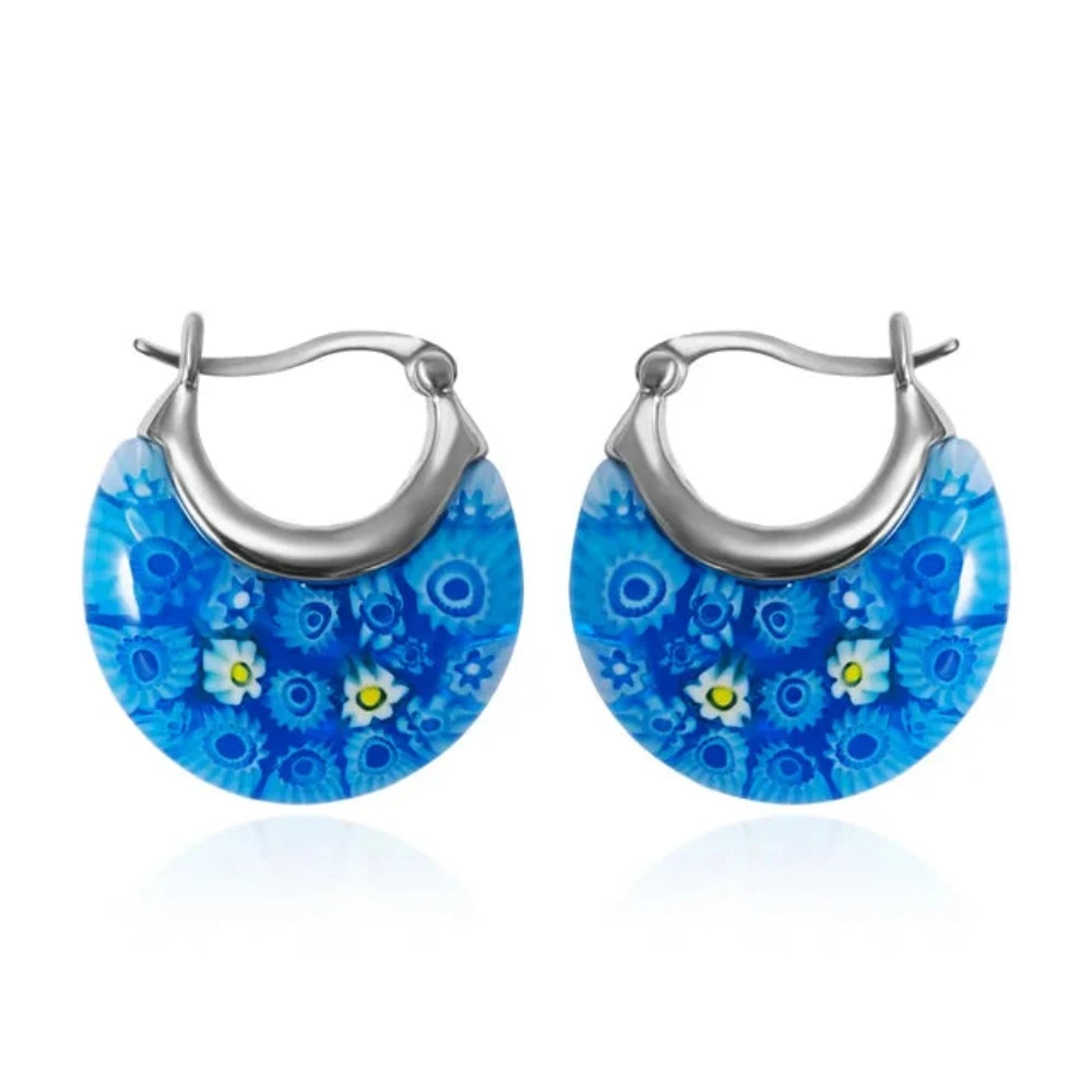 Veile Studios Flower Murano Style Millefiori Hoop Earrings Floral Dangle Jewellery For Women