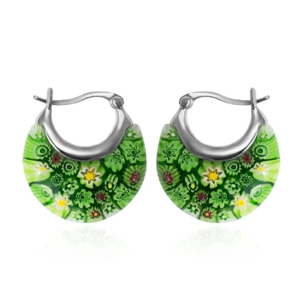 Veile Studios Flower Murano Style Millefiori Hoop Earrings Floral Dangle Jewellery For Women