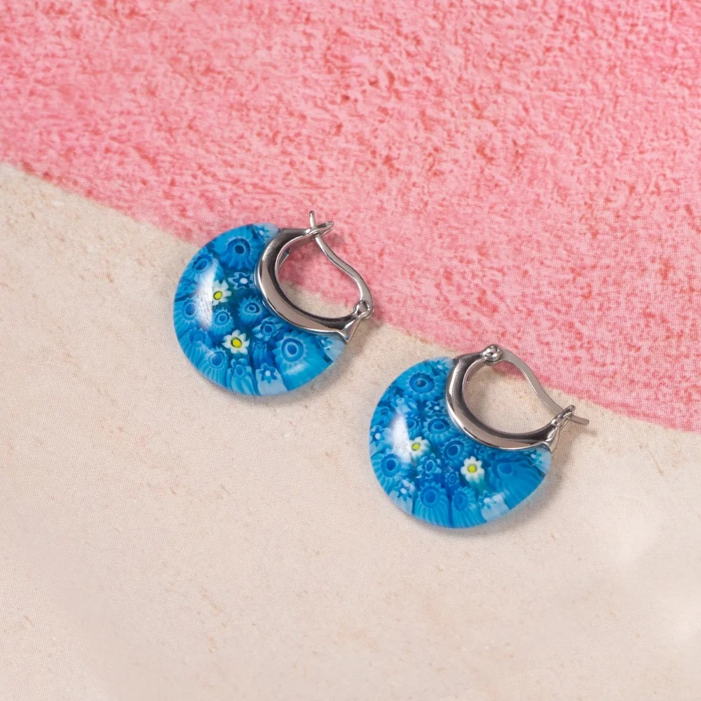 Veile Studios Flower Murano Style Millefiori Hoop Earrings Floral Dangle Jewellery For Women