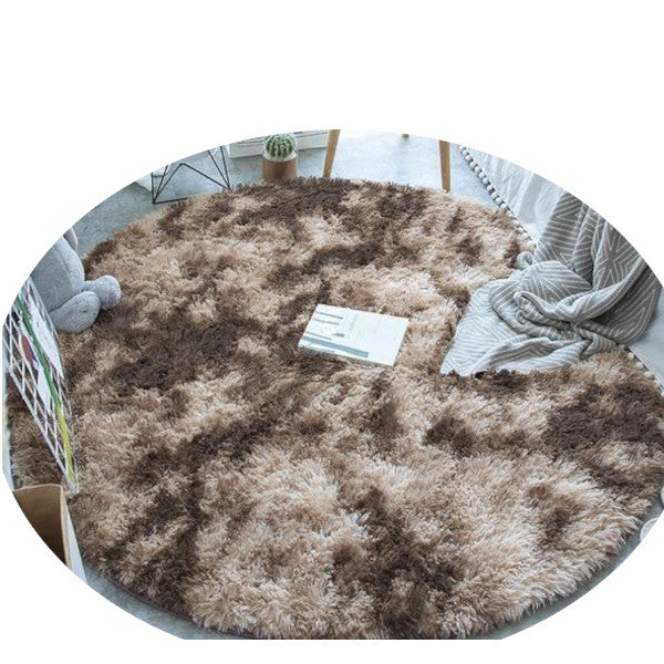Brown Fluffy Faux Fur Round Rug Kids Room Plush Shaggy Rugs
