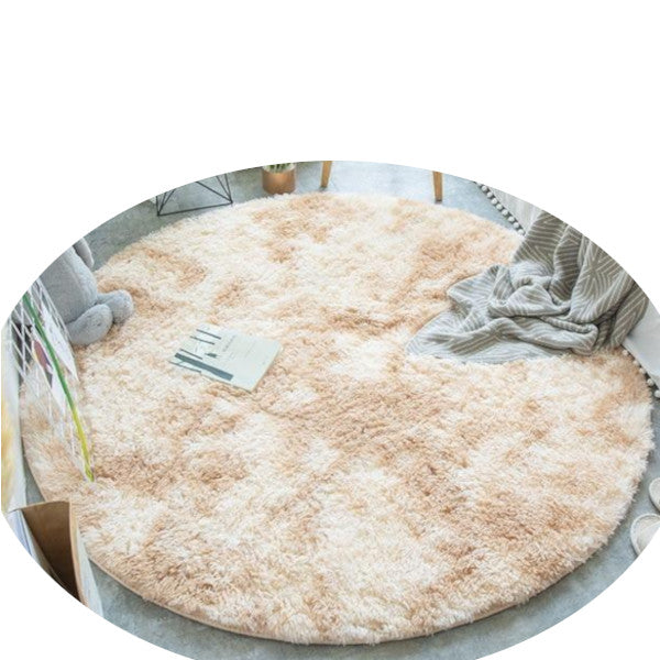 Brown Fluffy Faux Fur Round Rug Kids Room Plush Shaggy Rugs