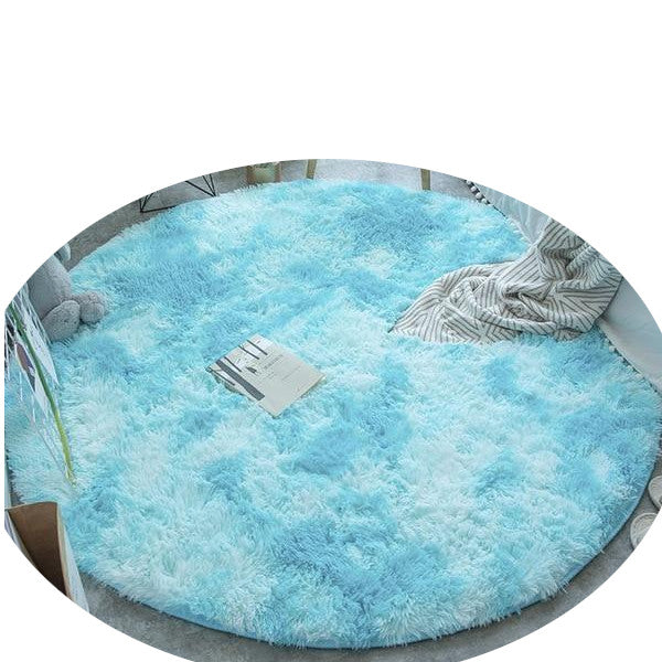 Blue Fluffy Faux Fur Round Rug Kids Room Plush Shaggy Rugs