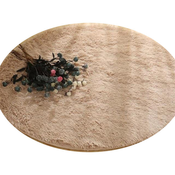 Brown Fluffy Faux Fur Round Rug Kids Room Plush Shaggy Rugs