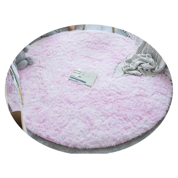 Pink Purple Fluffy Faux Fur Round Rug Kids Room Plush Shaggy Rugs