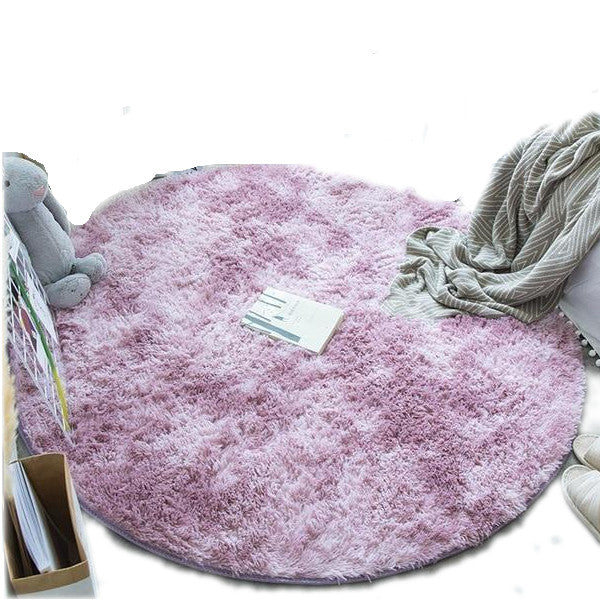 Pink Purple Fluffy Faux Fur Round Rug Kids Room Plush Shaggy Rugs