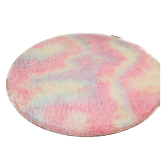 Rainbow Fluffy Faux Fur Round Rug Kids Room Plush Shaggy Rugs