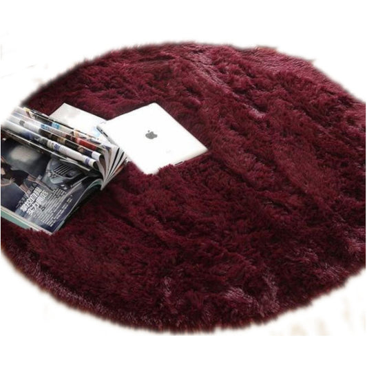 Red Fluffy Faux Fur Round Rug Kids Room Plush Shaggy Rugs
