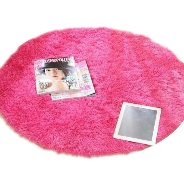 Pink Purple Fluffy Faux Fur Round Rug Kids Room Plush Shaggy Rugs