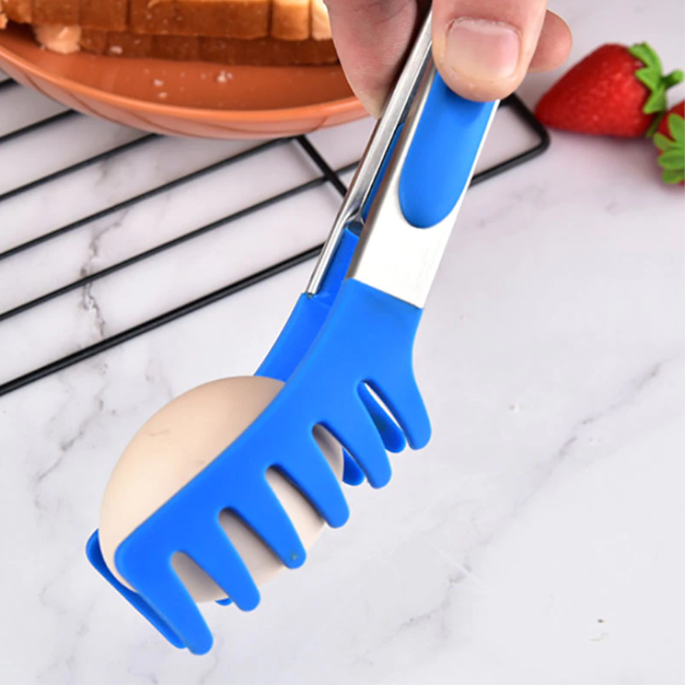 Food Grade Silicone Pasta Tongs Non Slip Stainless Steel Clip Kitchen Tools