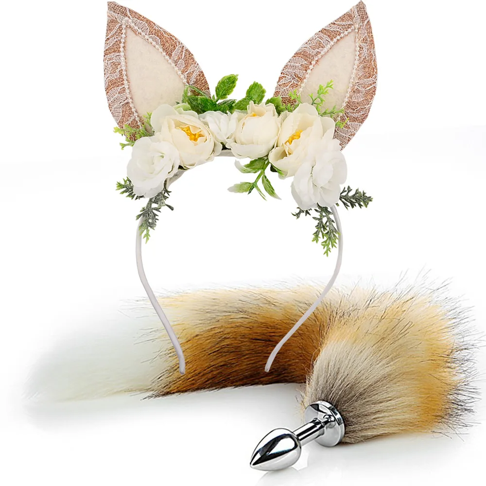Fox Tail Anal Plug Plush Cat Ears Headbands Set For Women Toys