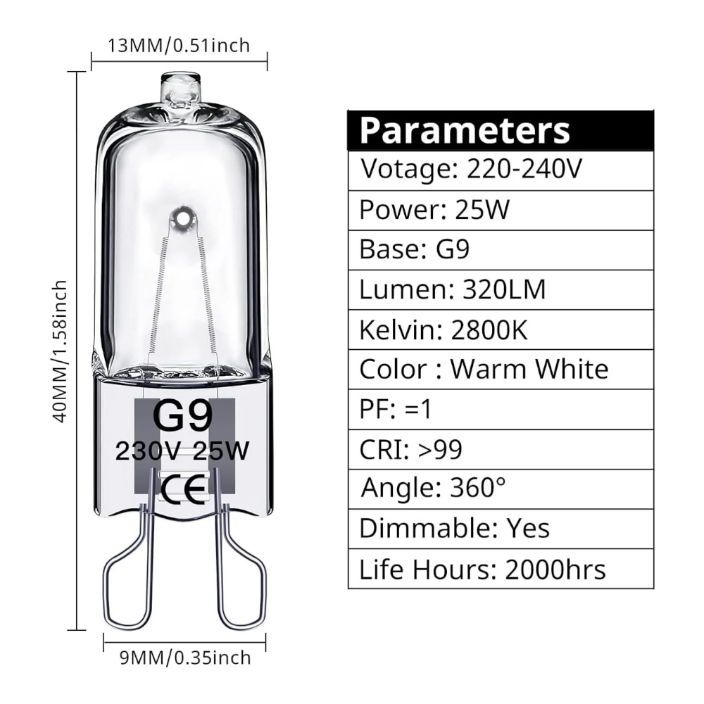 G9 Halogen Bulbs 28W 230V 10-Pack