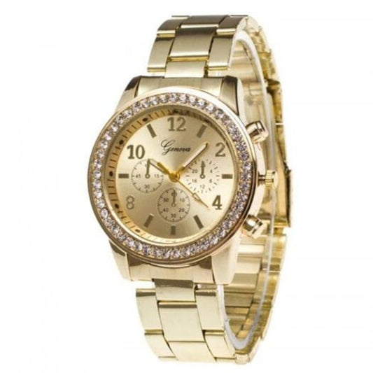 Veile Studios Fashion Ladies Diamond Steel Business Watch Golden