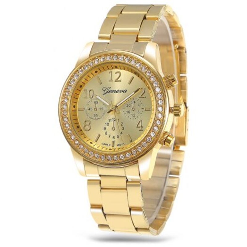 Veile Studios Rhinestone Women Quartz Watch Alloy Band Golden