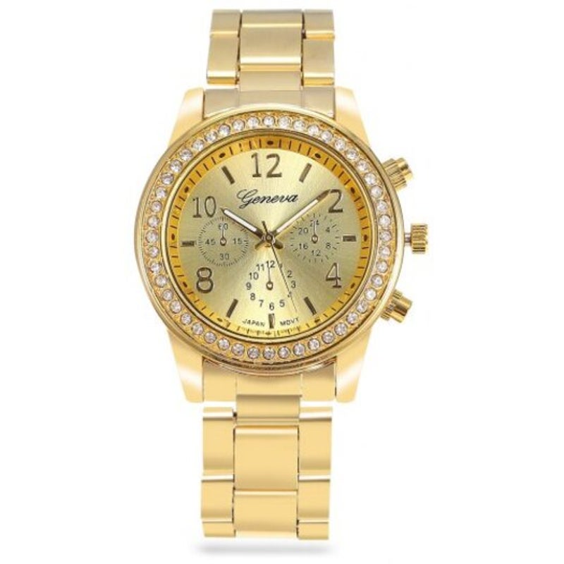 Veile Studios Rhinestone Women Quartz Watch Alloy Band Golden