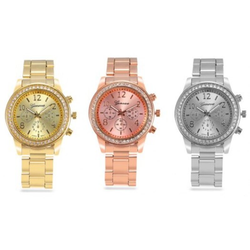 Veile Studios Rhinestone Women Quartz Watch Alloy Band Golden