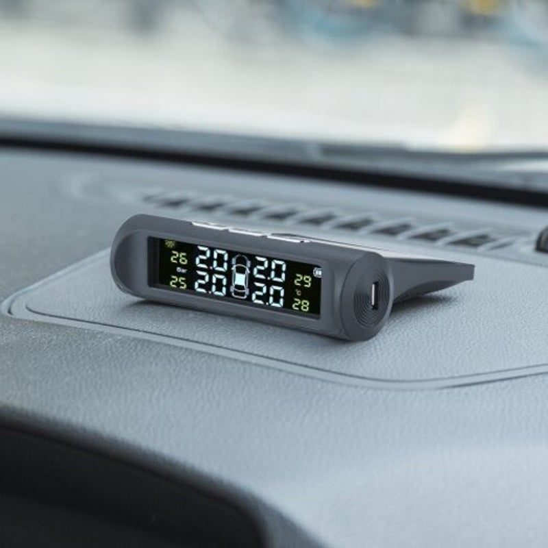 Car Tire Tyre Wheel Pressure Gauge Wireless Solar External Tester Black