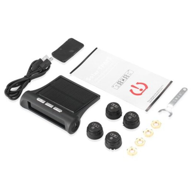 Car Tire Tyre Wheel Pressure Gauge Wireless Solar External Tester Black