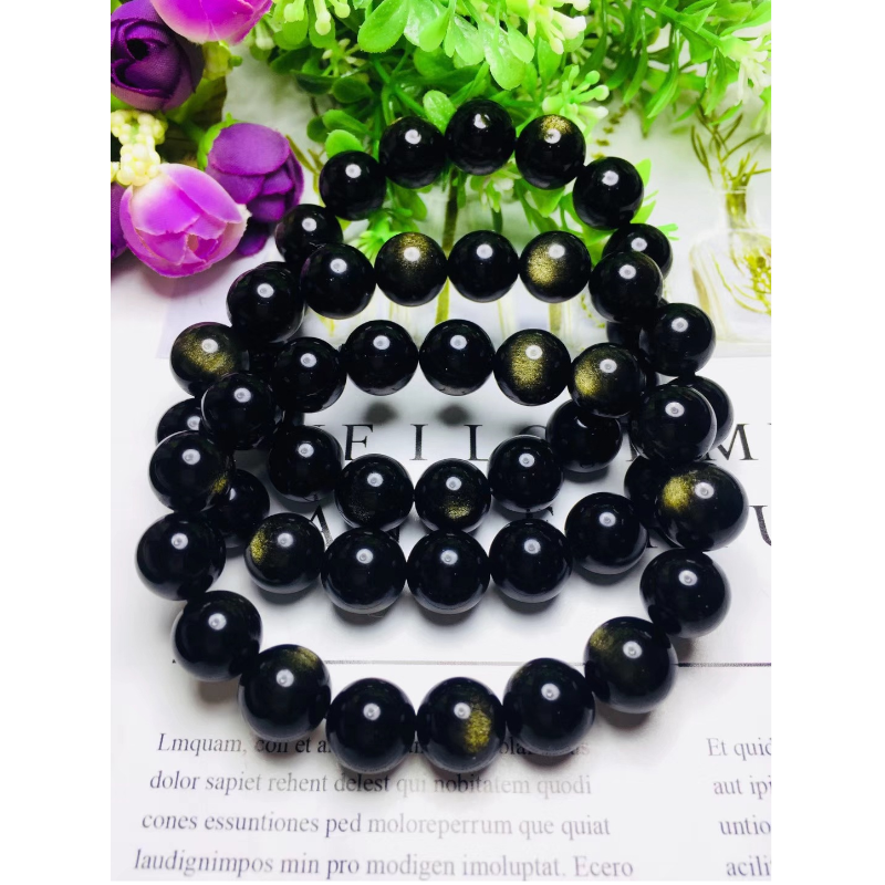 Veile Studios Gold Obsidian Stone Bracelet