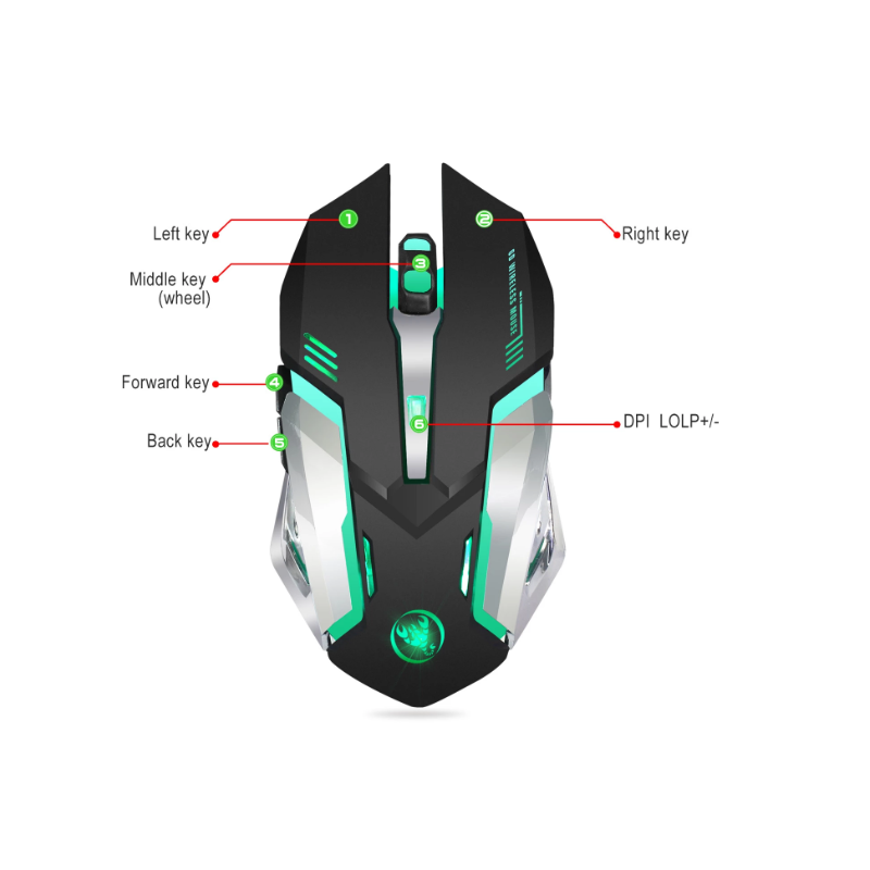 Wireless Gaming Mouse 2400Dpi Rechargeable 7 Color Backlit 2.4G 10 Meters Transmission Distance