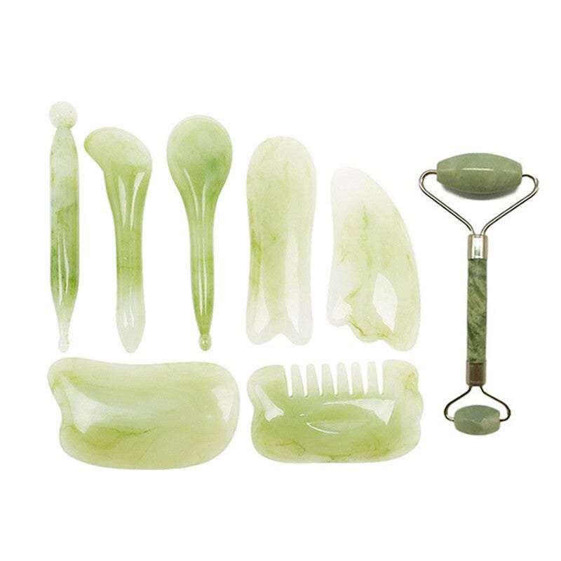 Skin Care Tools 8 In 1 Rose Quartz Or Jade Scraping Massage Set Green Pink