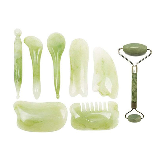 Skin Care Tools 8 In 1 Rose Quartz Or Jade Scraping Massage Set Green Pink
