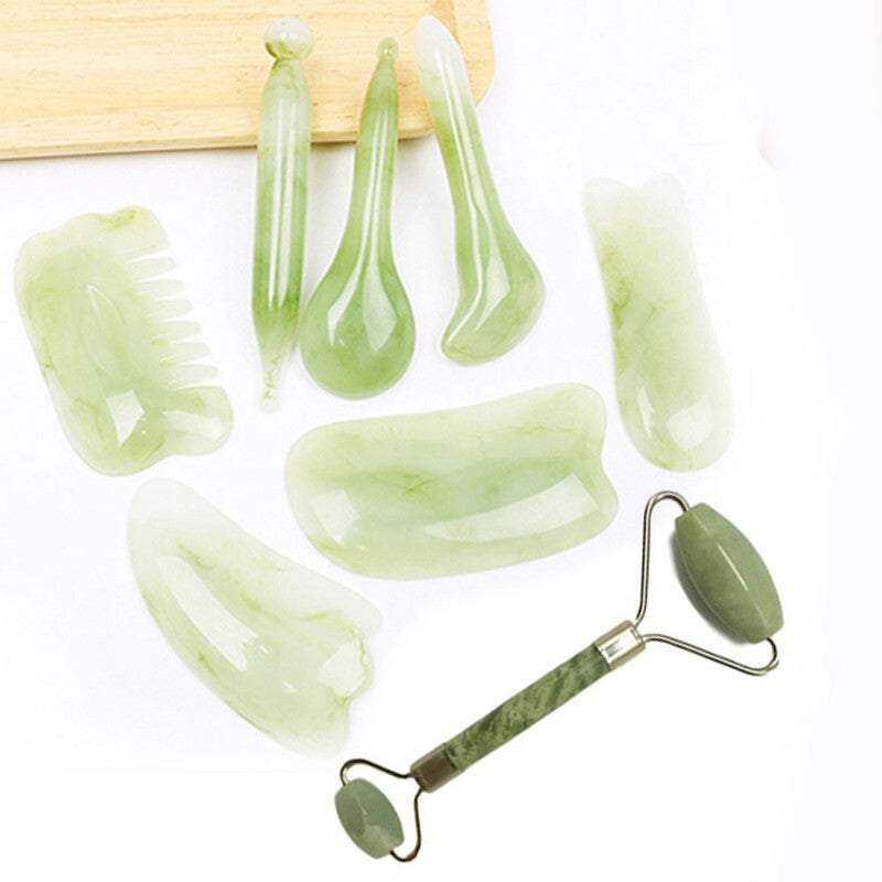 Skin Care Tools 8 In 1 Rose Quartz Or Jade Scraping Massage Set Green Pink