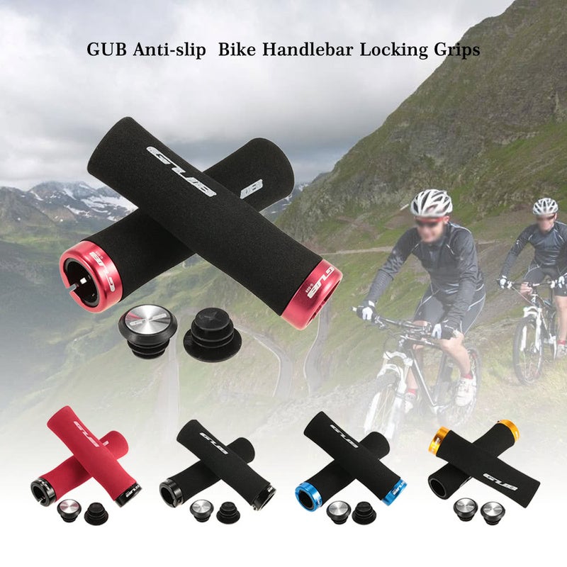 1 Pair Of Anti Slip Cushioned Bike Mtb Handlebar Locking Grips Cycling With End Plugs Caps For Folding Bikes Blau