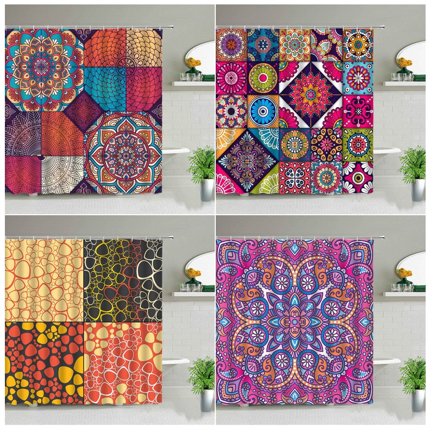 Boho Mandala Colourful Waterproof Shower Curtain Bathroom Decor