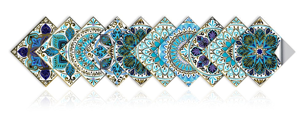 10Pcs/Set Mandala Crystal Hard Film Tiles Wall Stickers Kitchen Bathroom Wardrobe Decoration Art Mural Waterproof Pvc De