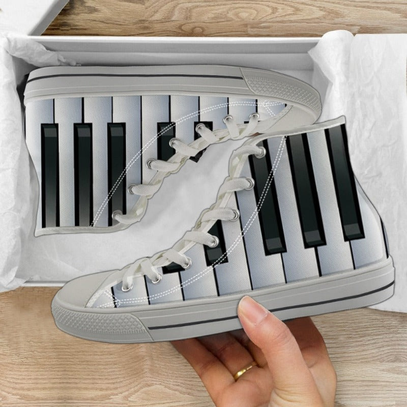 Music Theme High Top Lace Up Canvas Sneakers Shoes Women Notes Piano Guitar