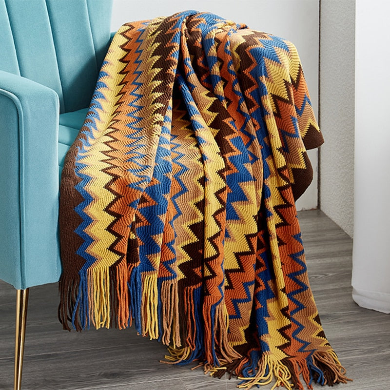 Aztec Boho Tassel Fringe Throw Blanket Couch Cover Home Decor