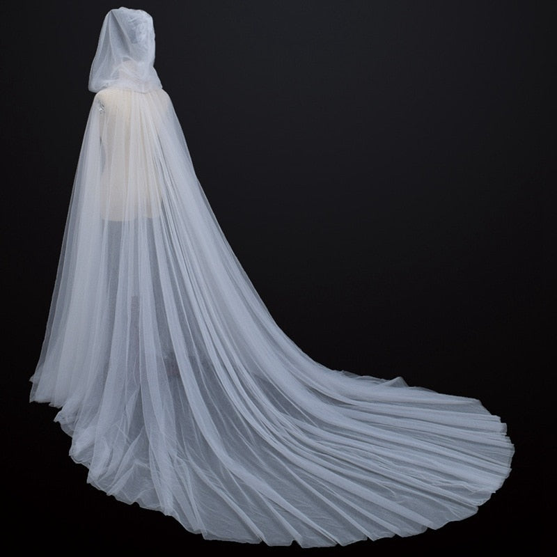 Cosplay Halloween Costume For Women Hooded Tulle Cape Cloak Wedding Bridals Floor Length Black White Red Soft Mesh Cloak