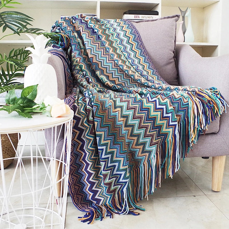 Aztec Boho Tassel Fringe Throw Blanket Couch Cover Home Decor