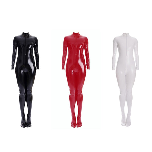 Sexy Shiny Full Body Patent Leather Open Crotch Catsuits Bodysuits