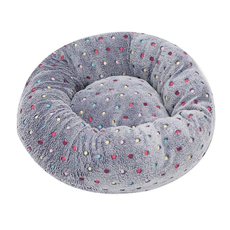 Colourful Dots Embroidered Soft Round Dog Bed Pet Nest