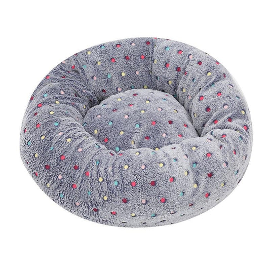 Colourful Dots Embroidered Soft Round Dog Bed Pet Nest