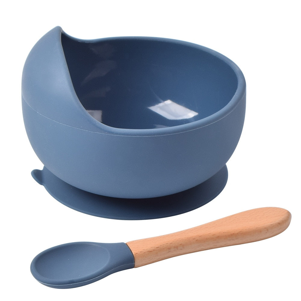 Silicone Little One Feeding Bowl Tableware For Kids Waterproof Suction With Spoon