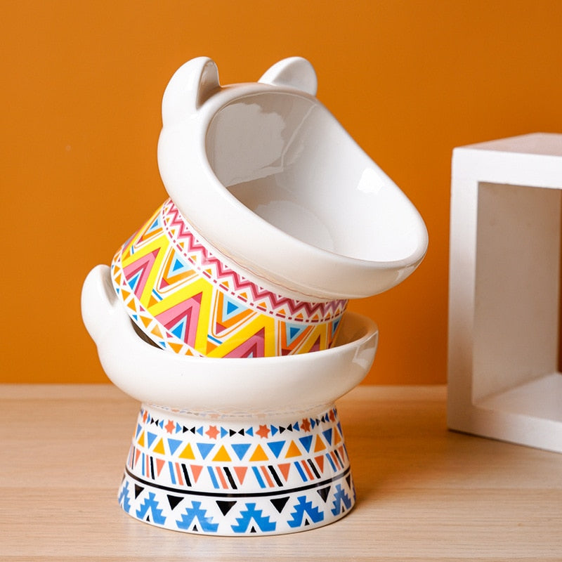 Boho Cute Small Elevated Ceramic Cat Bowl Pet Supplies