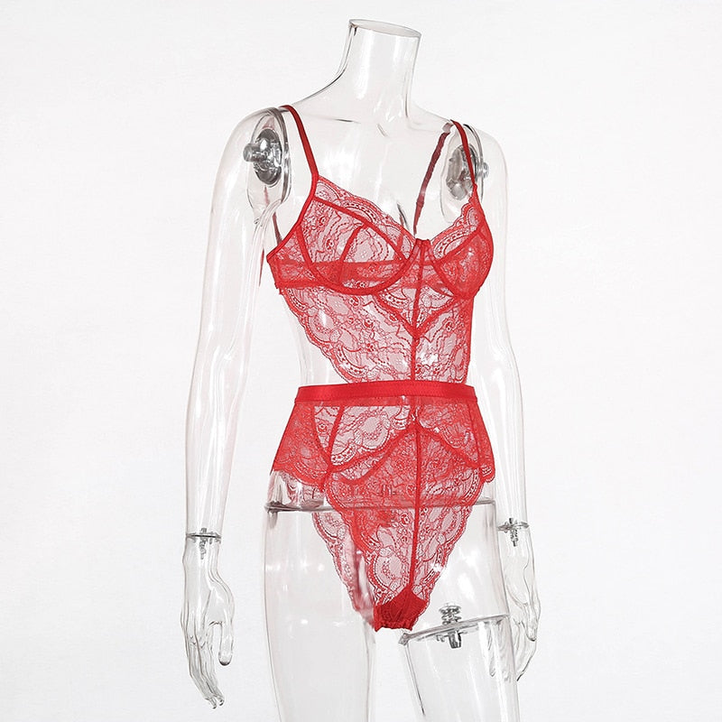 Sexy Lace Sheer Floral Backless Bodysuit Open Crotch Teddy Lingerie Women