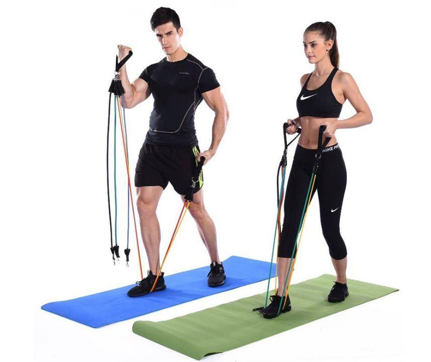 11Pcs Latex Resistance Bands Set Pull Rope Fitness Exercise Training Yoga Gym