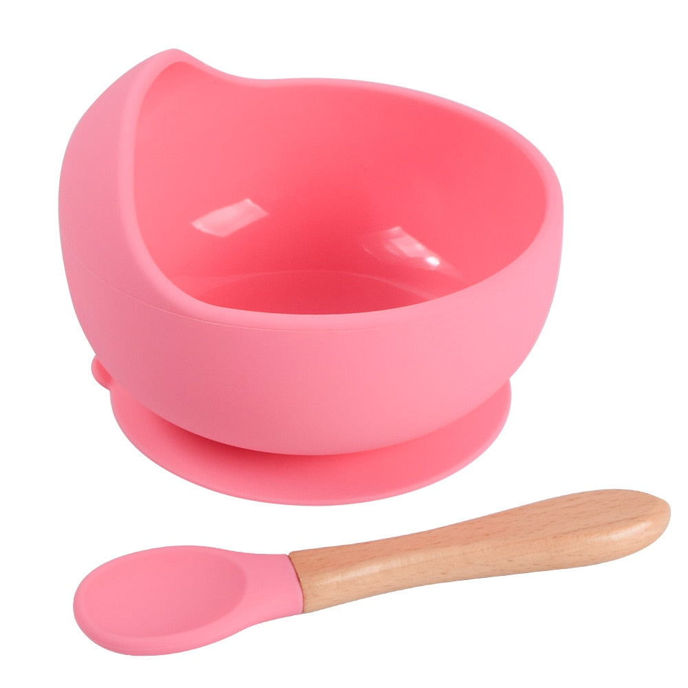 Silicone Little One Feeding Bowl Tableware For Kids Waterproof Suction With Spoon