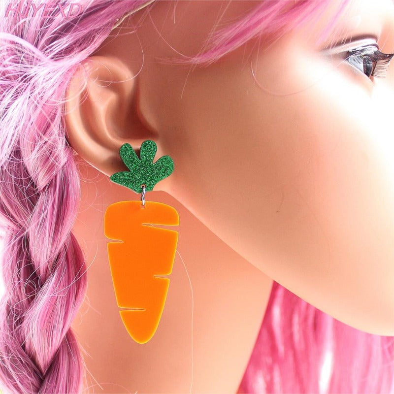 Acrylic Carrot Dangle Earrings Easter Jewellery
