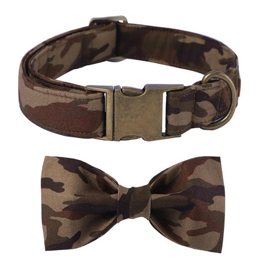 Camo Dog Collar Bow Tie Camouflage Design Pet