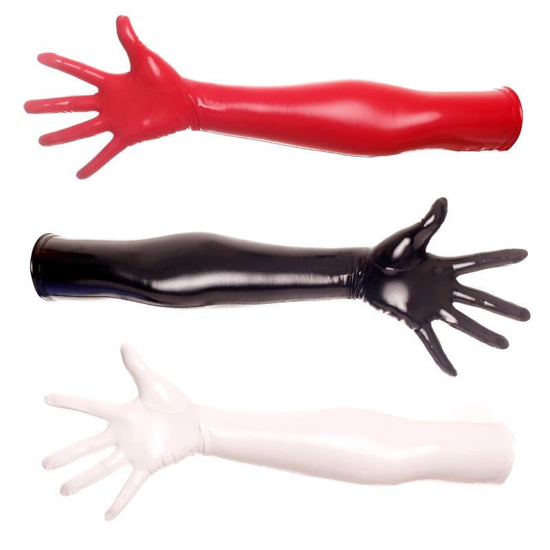 Shiny Patent Leather Faux Latex Long Gloves Cosplay Fetish Bdsm