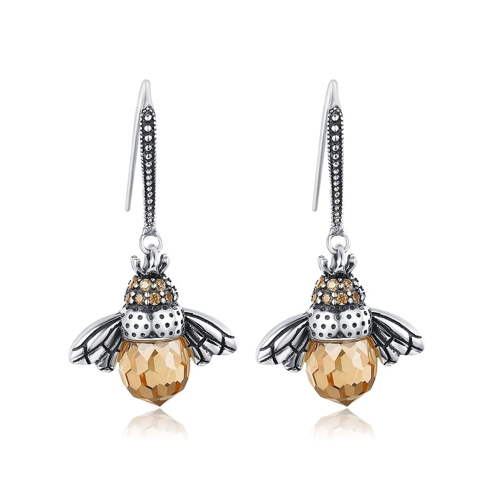 925 Sterling Silver Yellow Bee Drop Earrings Women