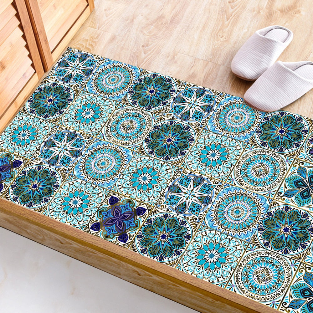 10Pcs/Set Mandala Crystal Hard Film Tiles Wall Stickers Kitchen Bathroom Wardrobe Decoration Art Mural Waterproof Pvc De