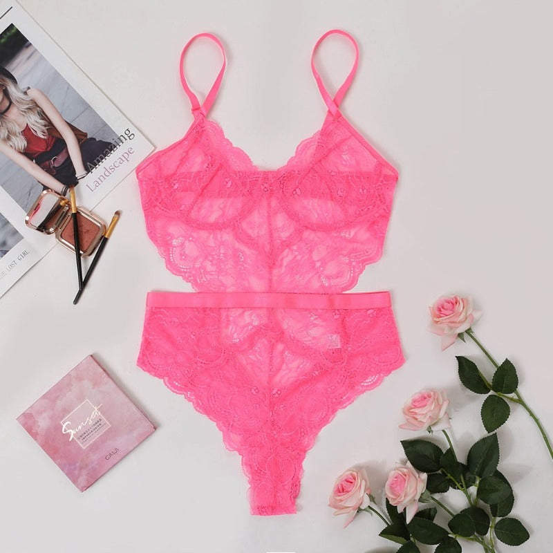 Sexy Lace Sheer Floral Backless Bodysuit Open Crotch Teddy Lingerie Women
