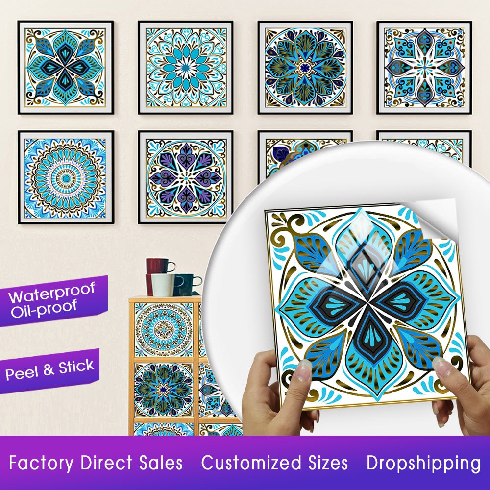 10Pcs/Set Mandala Crystal Hard Film Tiles Wall Stickers Kitchen Bathroom Wardrobe Decoration Art Mural Waterproof Pvc De