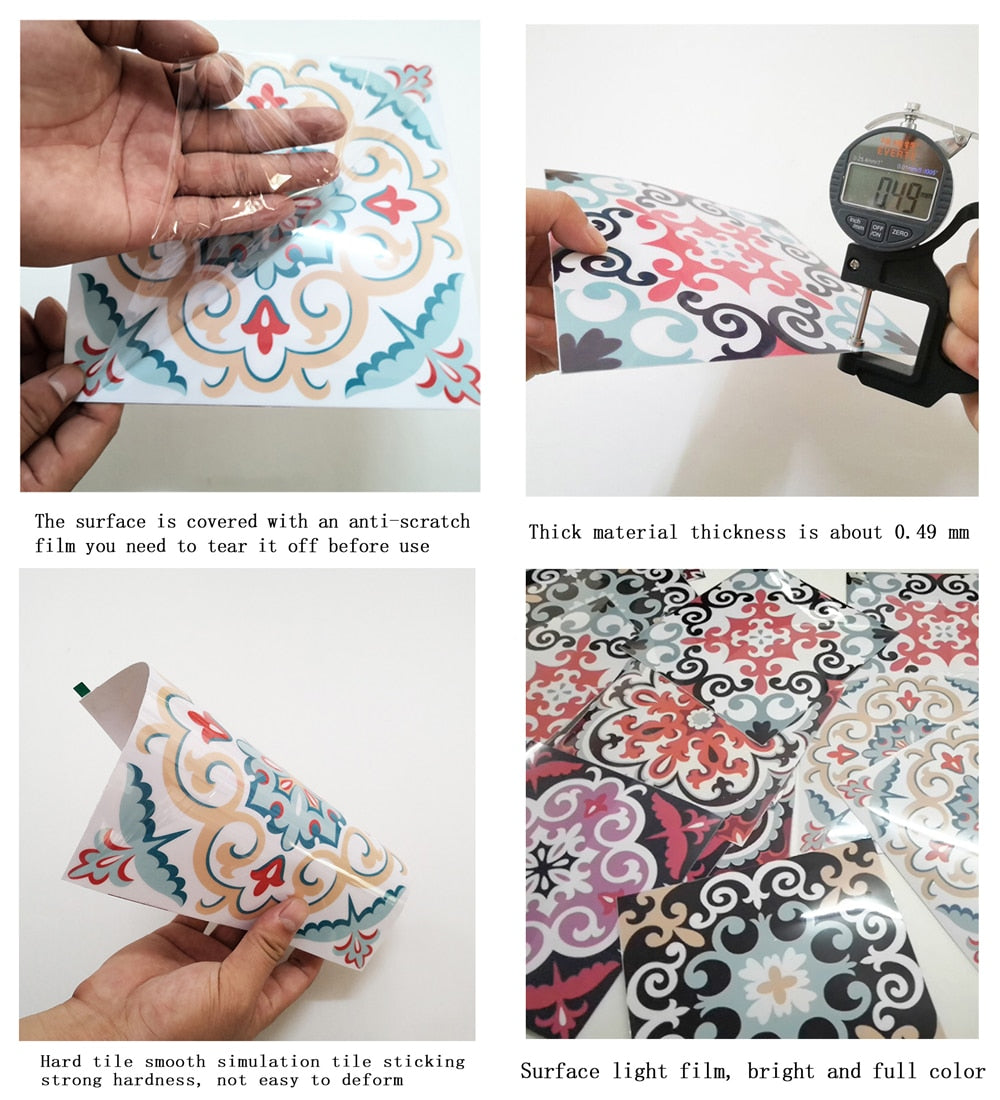 10Pcs/Set Mandala Crystal Hard Film Tiles Wall Stickers Kitchen Bathroom Wardrobe Decoration Art Mural Waterproof Pvc De