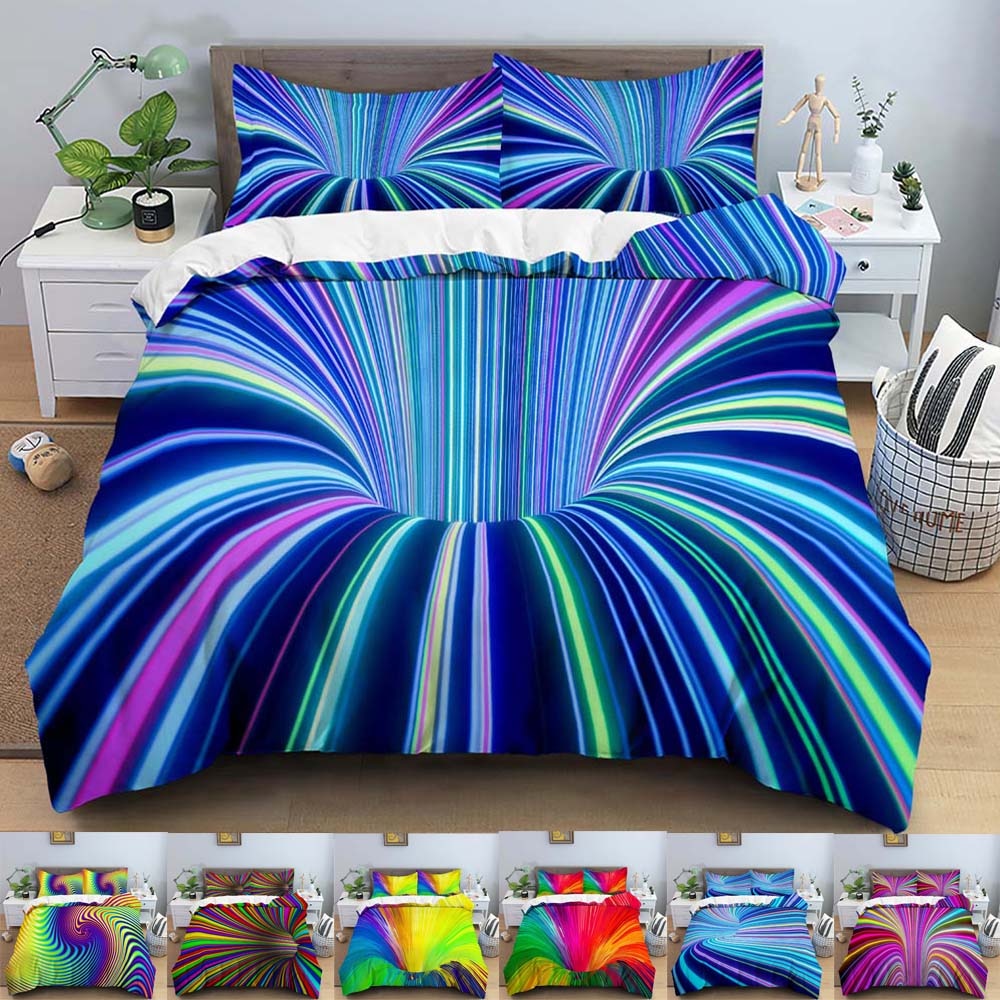 3D Printed Psychedelic Illusion Modern Colourful Queen Quilt Cover Set